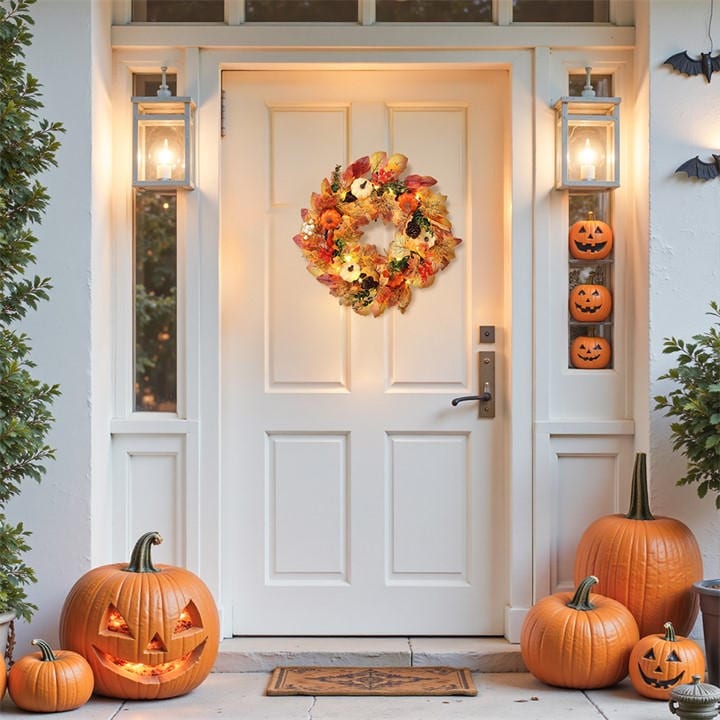Life Ideas  Orange,Yellow Fall Wreath Front Door Wreath, Sports Direct