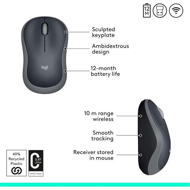 Black - Logitech - Logitech M185 Wireless Mouse