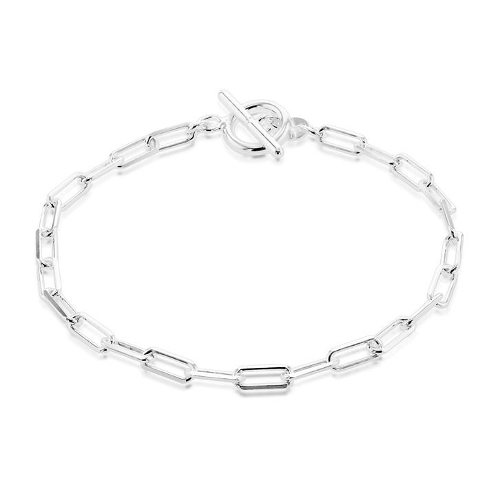 Be You Women's Silver Sterling Paper Chain T-Bar Bracelet, Sports Direct
