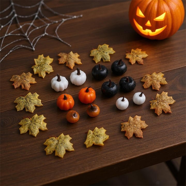 Life Ideas  Yellow Halloween Maple Leaves Pumpkins Ornament Set, Sports Direct