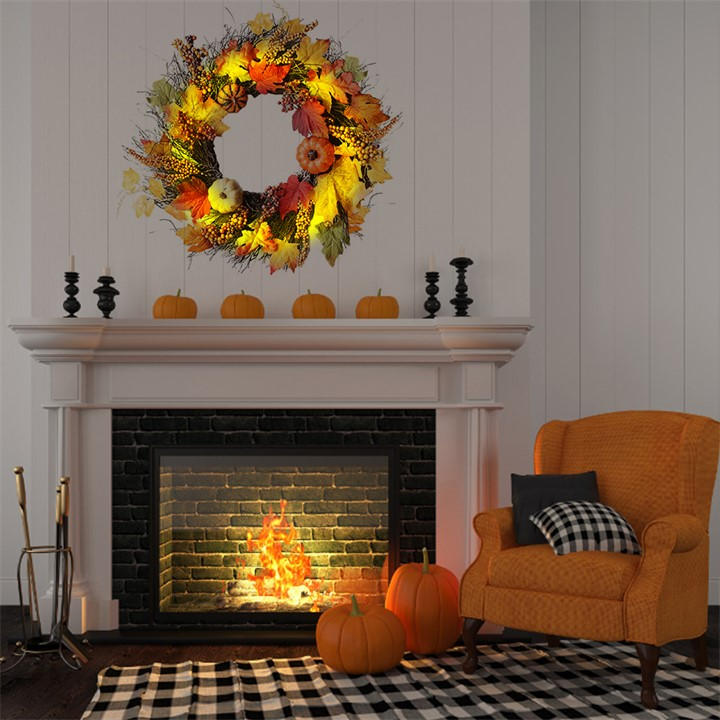 Life Ideas  Orange Led Fall Wreath With Artificial Maple Leaves, Sports Direct