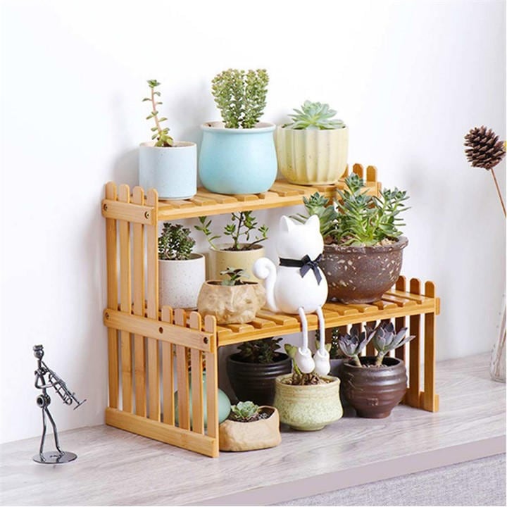 Life Ideas  Brown 2-Tier Wooden Tabletop Plant Stand in Size M, Sports Direct
