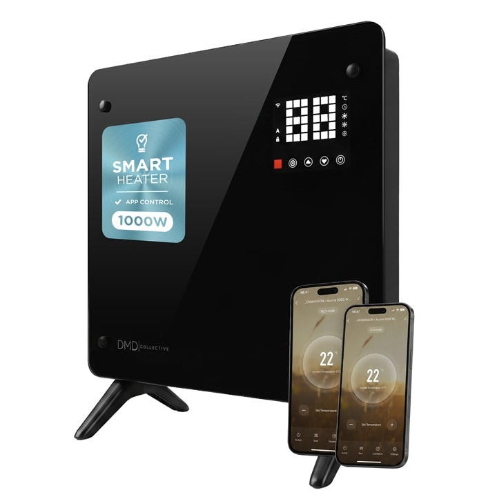 Dmd Collective  Black Smart Wi-Fi Glass Panel Heater, Sports Direct