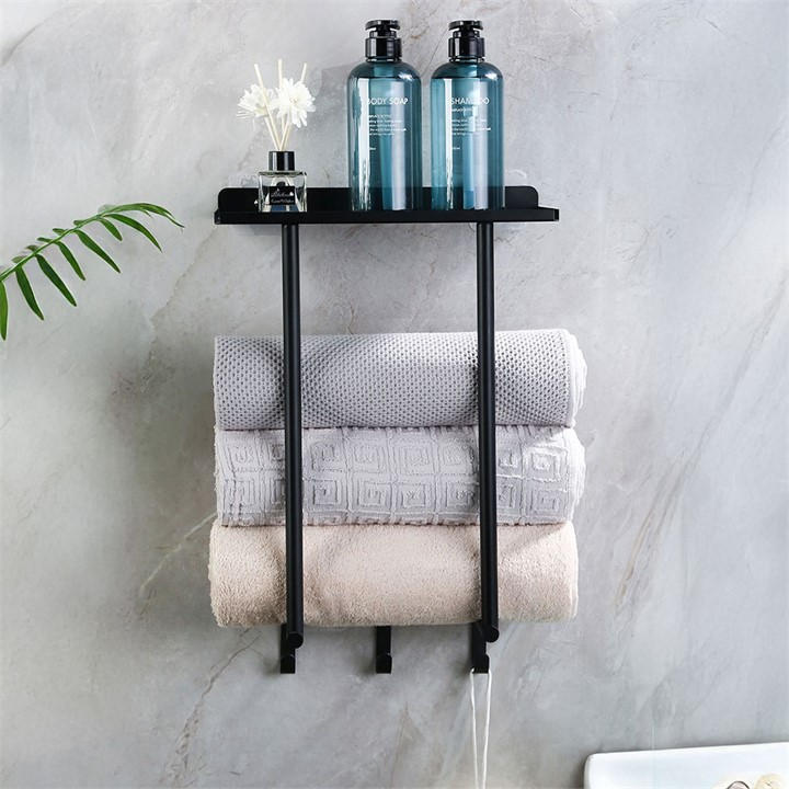 Life Ideas  Black Wall-Mounted Towel Rack, Sports Direct