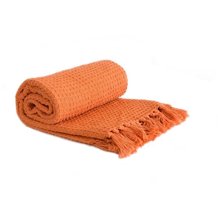 Emma Barclay Unisex Orange Waffle Throw Blanket For Sofa Couch Chair Bed 90X100in