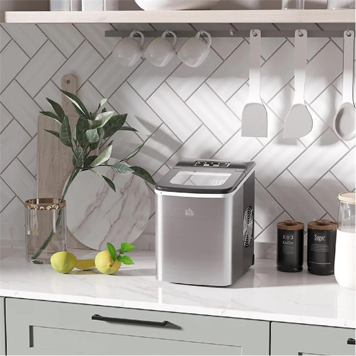 Homcom  Silver Countertop Ice Maker Machine 12Kg, Sports Direct