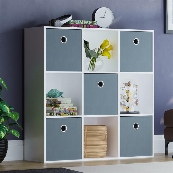 Lassic 3X3 Cube Storage Unit (W) + Set Of 5 Storage Cubes - Grey - Image 2