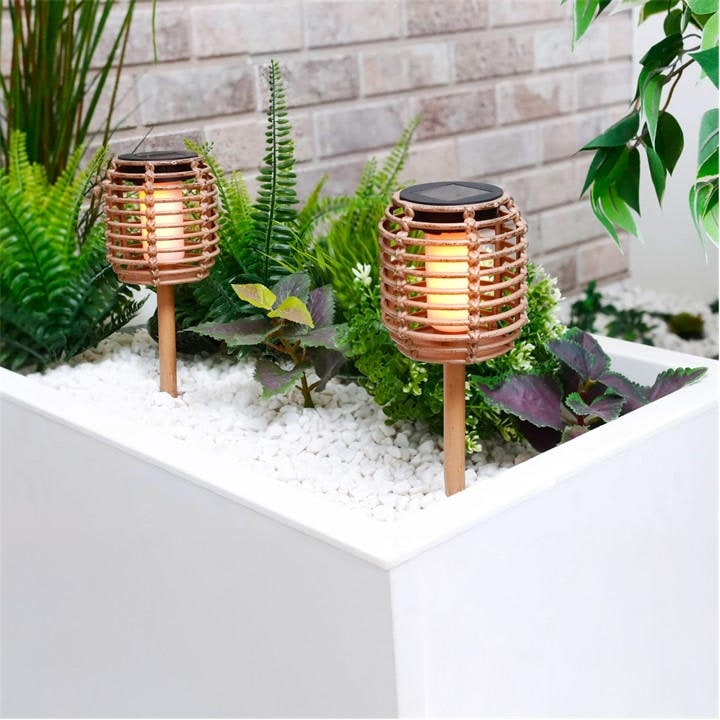 Streetwize  Brown Pack Of 2 Solar Rattan Effect Stake Light, Sports Direct