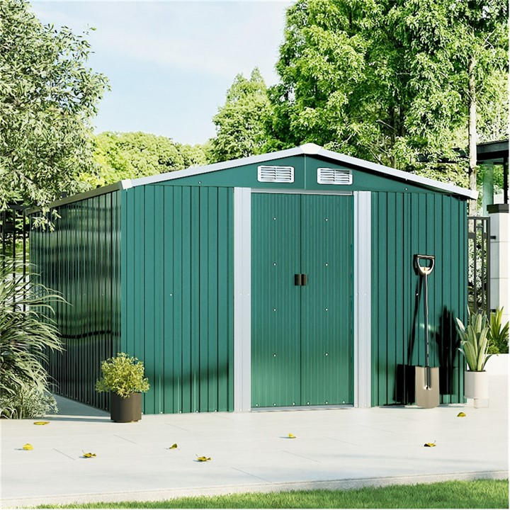 Breeins  Green Outdoor 10X8fts Metal Storage Shed in Size L, Sports Direct