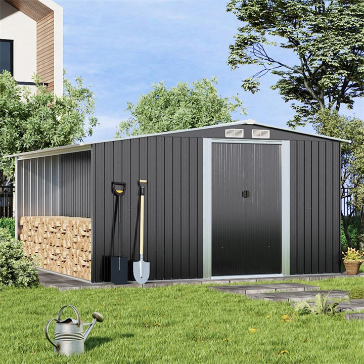 Breeins  Black Outdoor 8X8fts Steel Storage Shed Charcoal in Size L, Sports Direct
