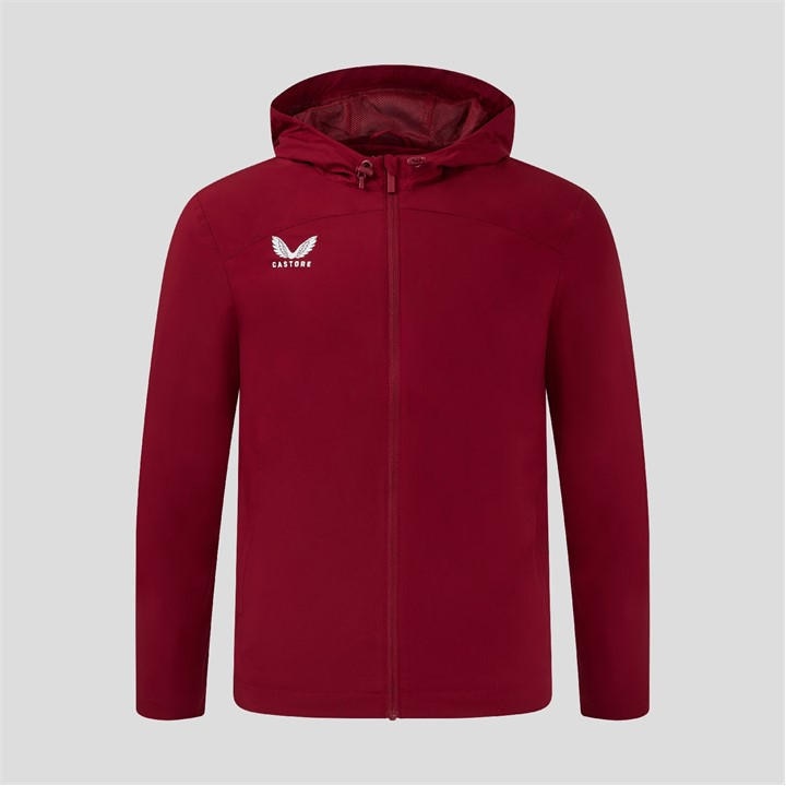 Castore Men's Red Water Resistant Long Sleeve Hooded Rugby Jacket in Size L, Sports Direct