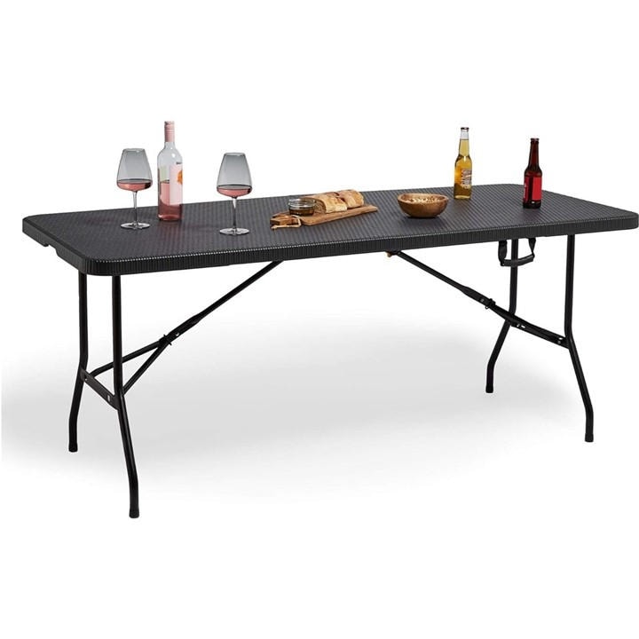 Vonhaus  Black Rimini Faux Rattan Foldable Table, Sports Direct