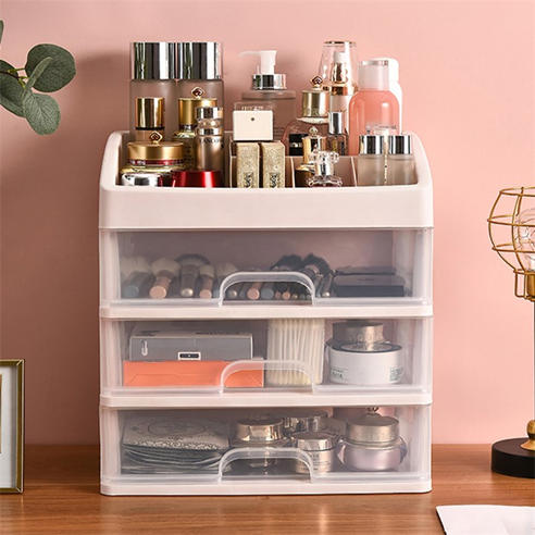 SHEONLY - 3-Tier Makeup Organizer with Compartments White