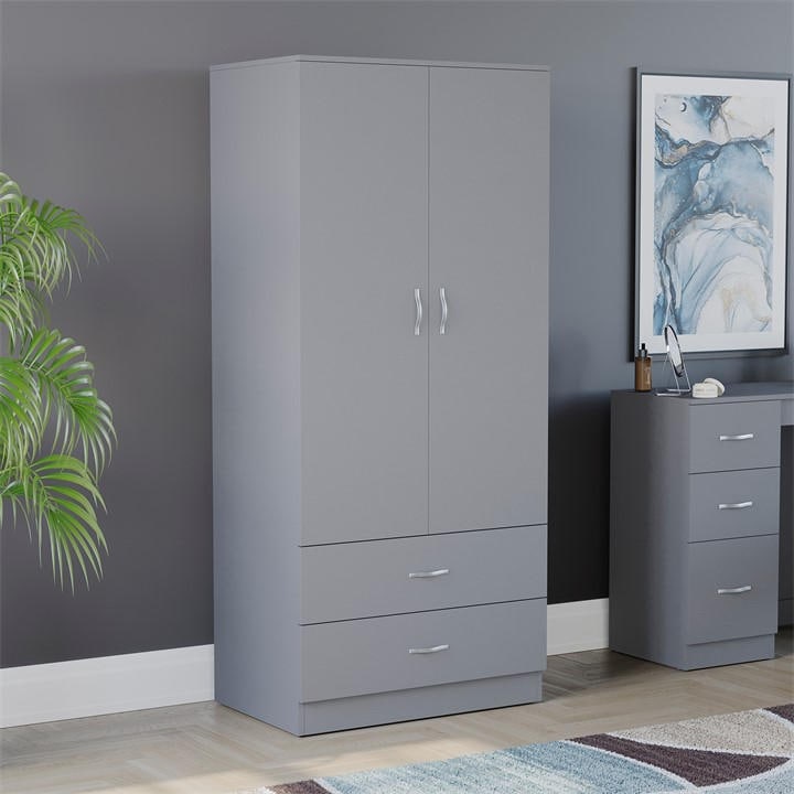 Lassic  Grey Vida Designs Riano 2 Door 2 Drawer Wardrobe in Size 2+2, Sports Direct