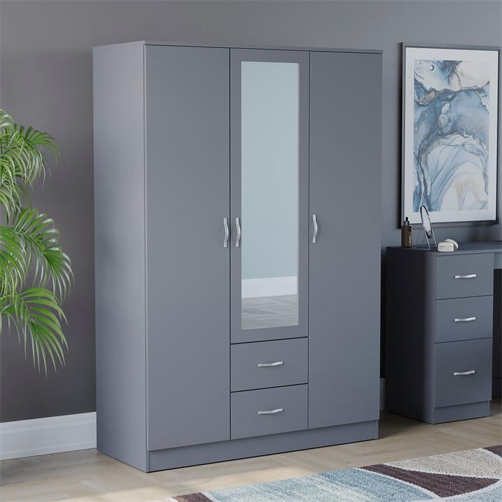 Lassic  Grey Vida Designs Riano 3 Door 2 Drawer Mirror Wardrobe in Size 3+2, Sports Direct