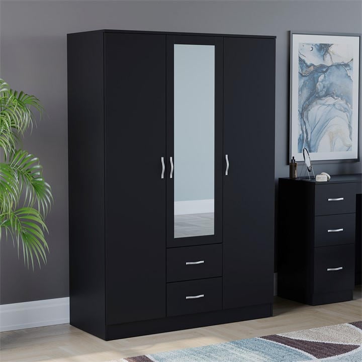 Lassic  Black Vida Designs Riano 3 Door 2 Drawer Mirror Wardrobe in Size 3+2, Sports Direct