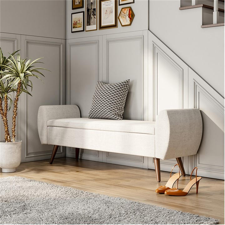 Kabinet Uk  White Linen Upholstered Storage Bench, Sports Direct