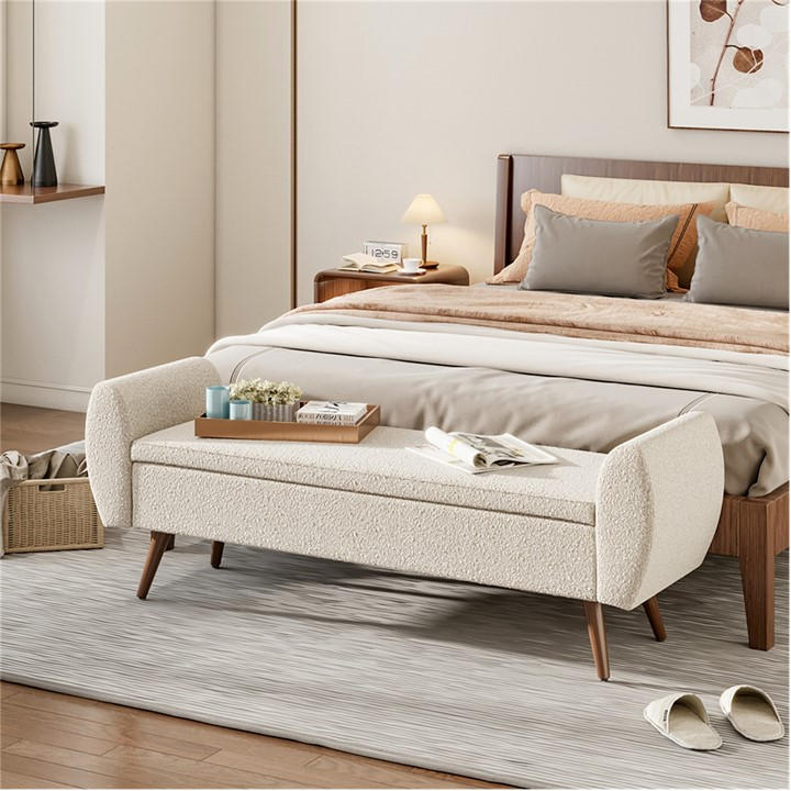 Kabinet Uk  White Teddy Fur Upholstered Storage Bench, Sports Direct