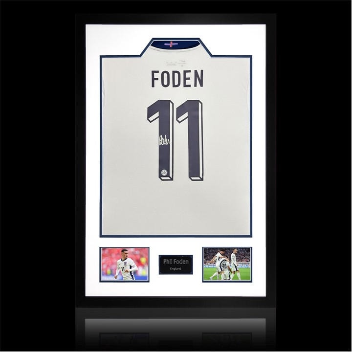 England    Phil Foden Signed  2024 Shirt Premium Frame, Football by The Fan Cave in Size 850x600mm, Sports Direct