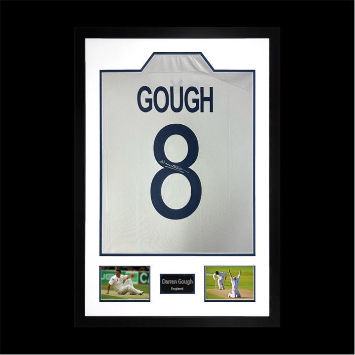 England    Darren Gough Signed  Cricket Shirt Premium, Football by The Fan Cave in Size 850x600mm, Sports Direct