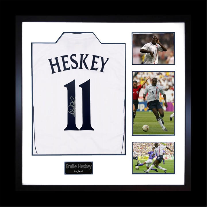 England    Emile Heskey Signed  Shirt Elite Frame, Football by The Fan Cave in Size 820x820mm, Sports Direct