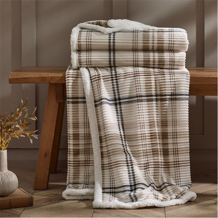 Catherine Lansfield  Beige Cosy Ribbed Check Blanket Throw, Sports Direct