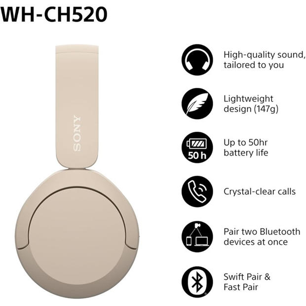 Beige - Sony - Sony WH-CH520 Wireless Headphones- Beige