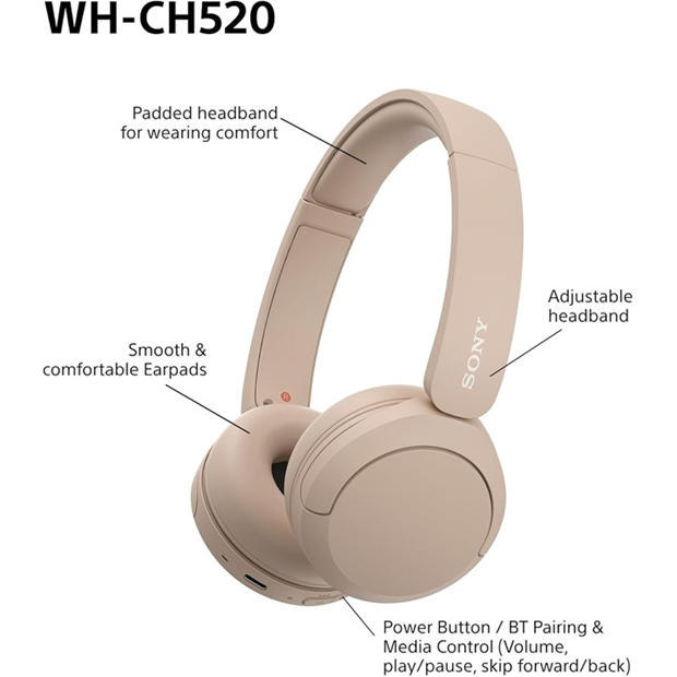 Beige - Sony - Sony WH-CH520 Wireless Headphones- Beige