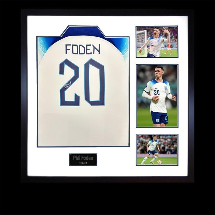England    Phil Foden Signed  Shirt Elite Frame, Football by The Fan Cave in Size 820x820mm, Sports Direct