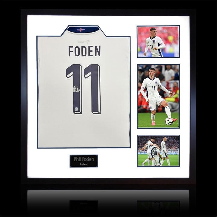 England    Phil Foden Signed  2024 Shirt Elite Frame, Football by The Fan Cave in Size 820x820mm, Sports Direct