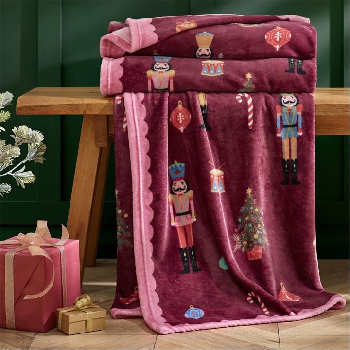 Catherine Lansfield  Purple Christmas Nutcracker Fleece Cosy Blanket Throw, Sports Direct