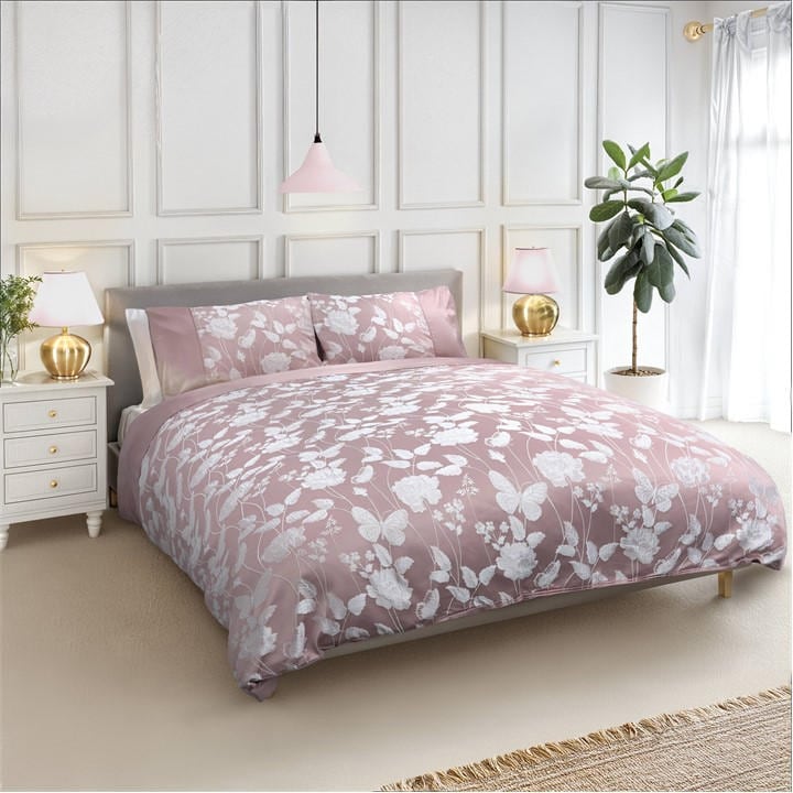 Emma Barclay  Pink Duvet Set Embellished Jacquard Butterfly in Size Superking, Sports Direct