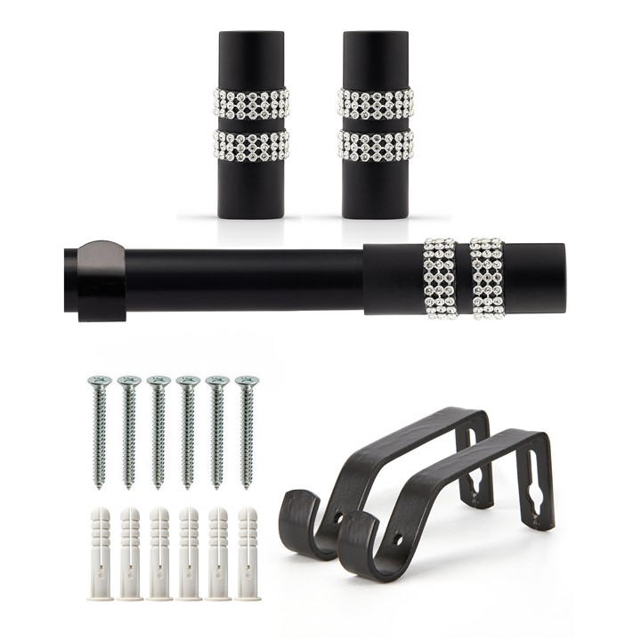 Emma Barclay  Black Curtain Pole Extendable Diamante in Size 160-300cm, Sports Direct
