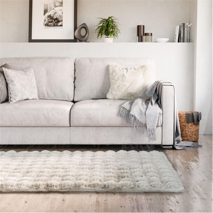 Emma Barclay  Cream Fur Area Rug Plush Faux Rabbit Fur Delux in Size 160x230cm, Sports Direct