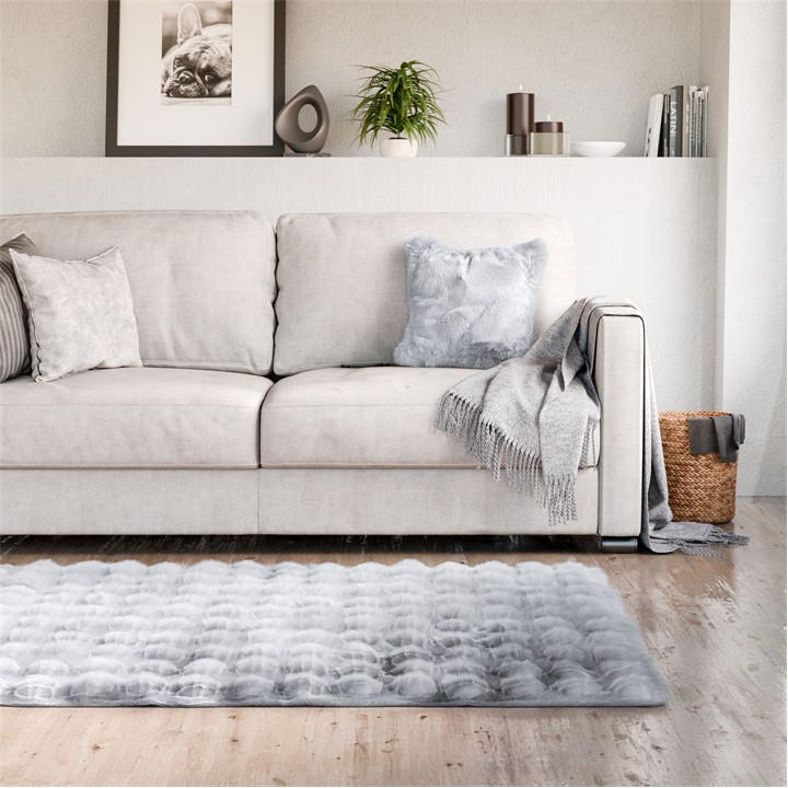 Emma Barclay  Grey Fur Area Rug Plush Faux Rabbit Fur Delux in Size 80x150cm, Sports Direct