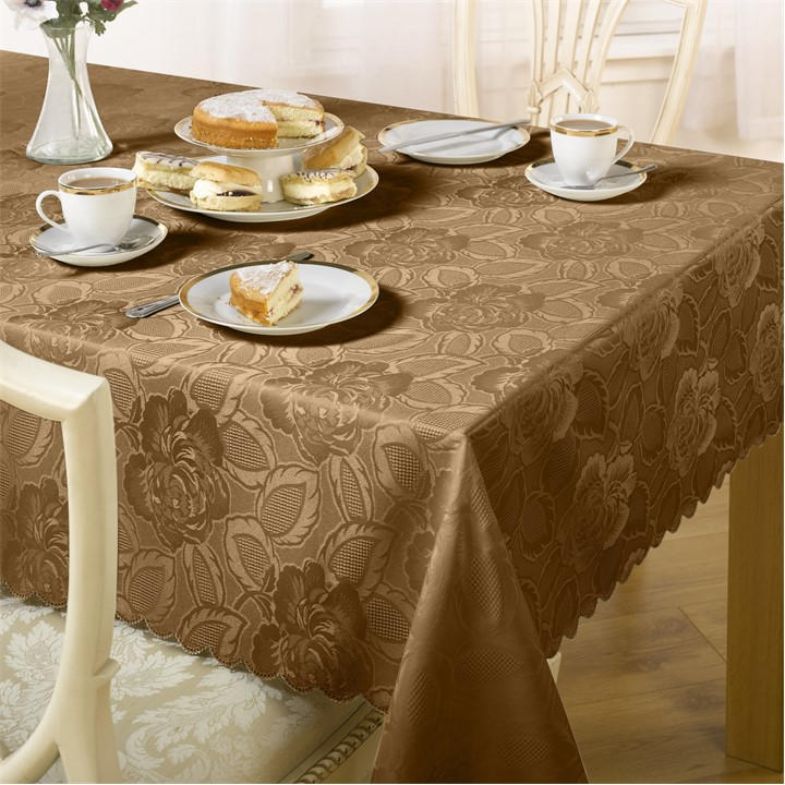 Emma Barclay  Brown Jacquard Tablecloth Soft Polyester Damask Rose in Size 152x213cm, Sports Direct