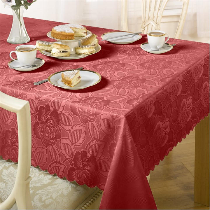 Emma Barclay  Red Jacquard Tablecloth Soft Polyester Damask Rose in Size 152x213cm, Sports Direct