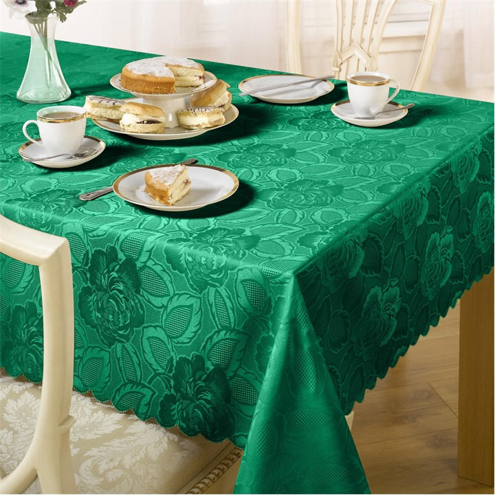 Emma Barclay  Green Jacquard Tablecloth Soft Polyester Damask Rose in Size 152x213cm, Sports Direct