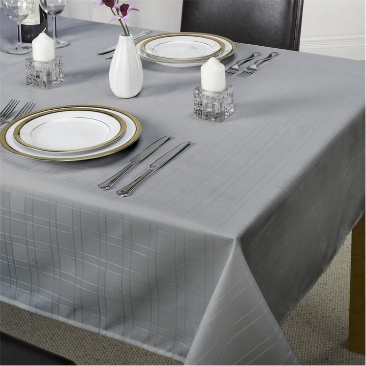 Emma Barclay  Silver Jacquard Tablecloth Soft Polyester Chequers in Size 160cm Roun, Sports Direct
