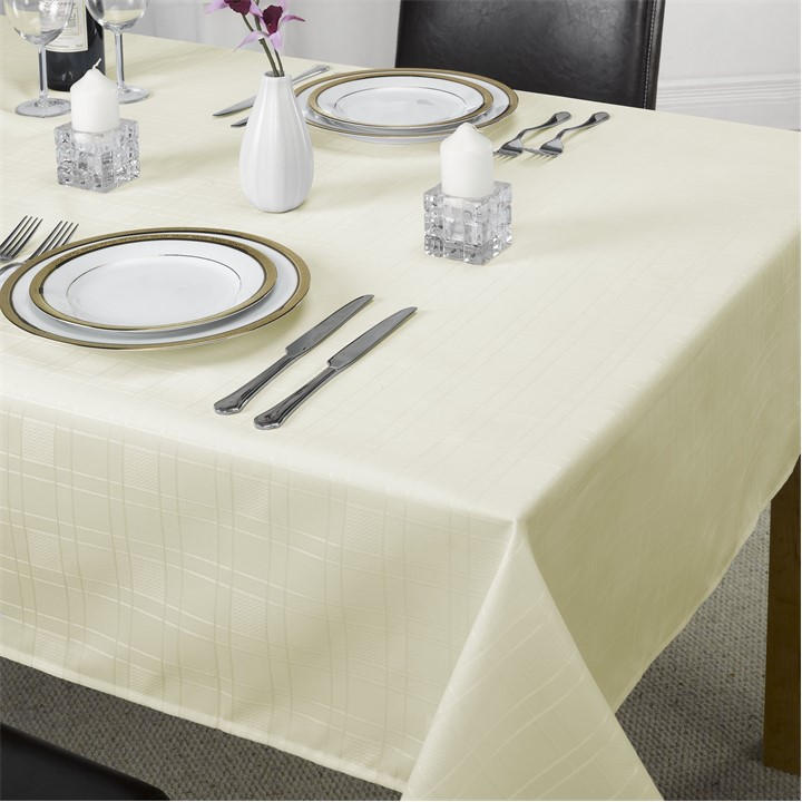 Emma Barclay  Cream Jacquard Tablecloth Soft Polyester Chequers in Size 160cm Roun, Sports Direct