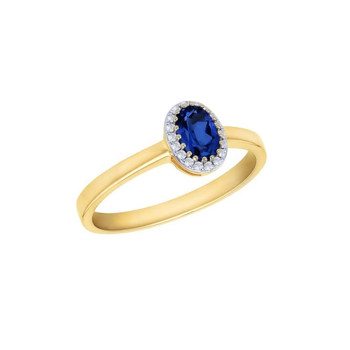 Be You Women's Gold 9Ct Lab Created Diamonds & Oval Sapphire Ring in Size M, Sports Direct