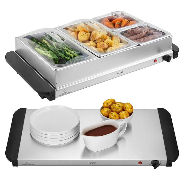 Vonshef 2-In- 1 Buffet Food Server With 4 Sections Silver - Image 4