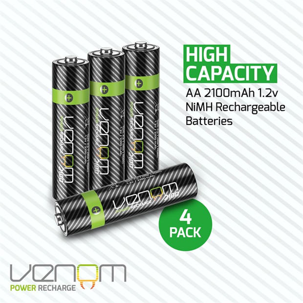 Electronics - Venom - Rechargeable AA Batteries - 2100mAh 1.2V NiMH - High Capacity (4-Pack)