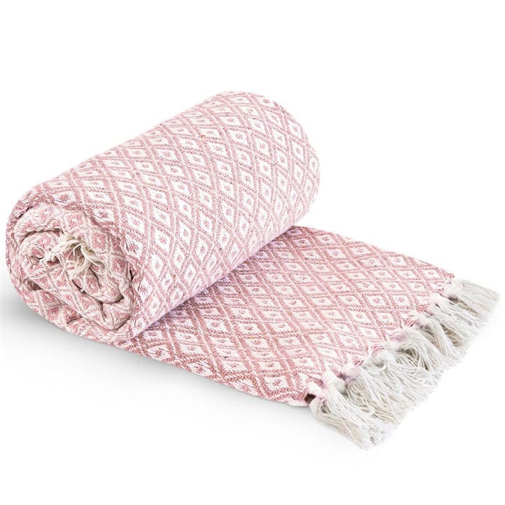 Emma Barclay  Pink Throw Blanket Cotton Geometric Casablanca in Size 229x254cm, Sports Direct