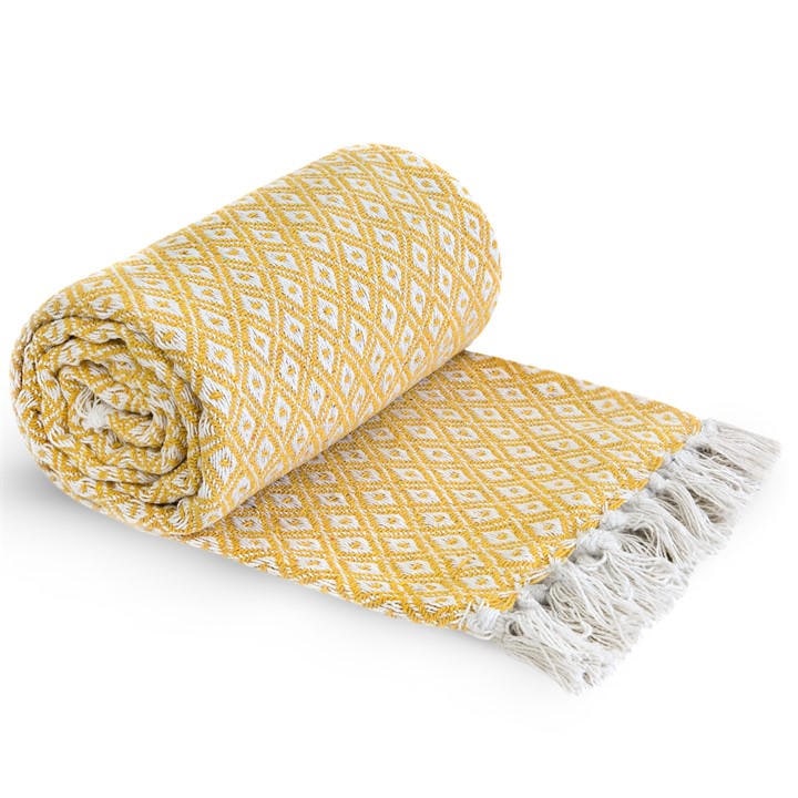 Emma Barclay  Yellow Throw Blanket Cotton Geometric Casablanca in Size 229x254cm, Sports Direct