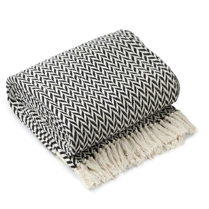 Emma Barclay  Black Throw Blanket Cotton Scandi Woven Cherokee in Size 125x150cm, Sports Direct
