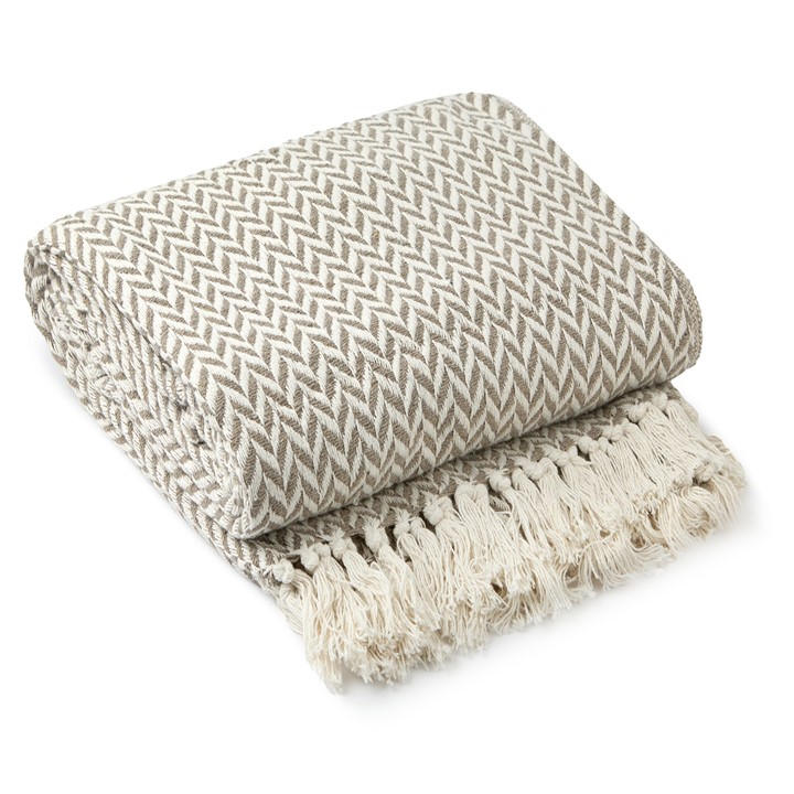 Emma Barclay  Beige Throw Blanket Cotton Scandi Woven Cherokee in Size 125x150cm, Sports Direct