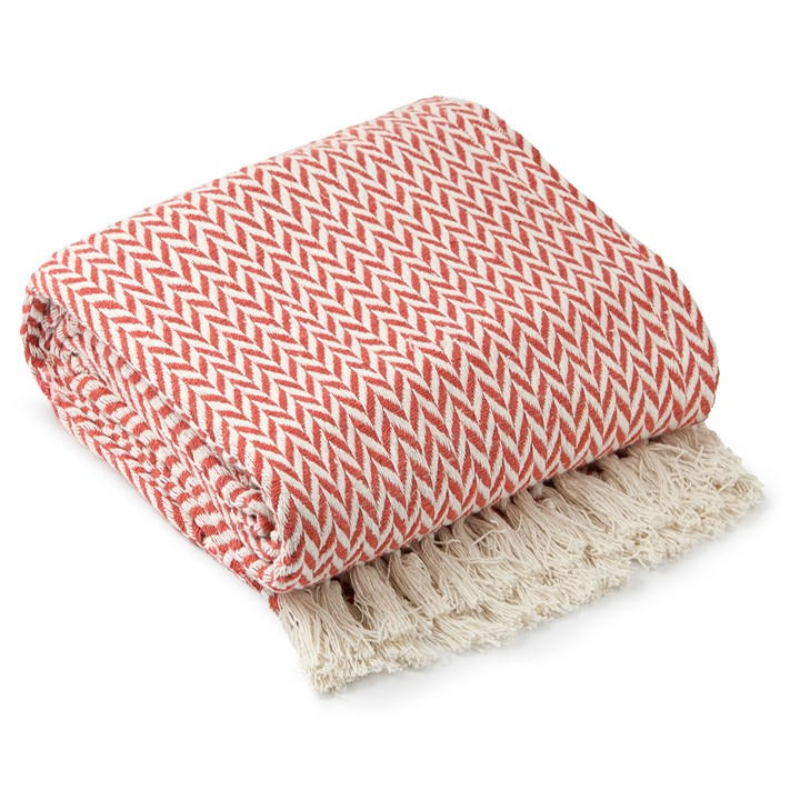 Emma Barclay  Orange Throw Blanket Cotton Scandi Woven Cherokee in Size 229x254cm, Sports Direct