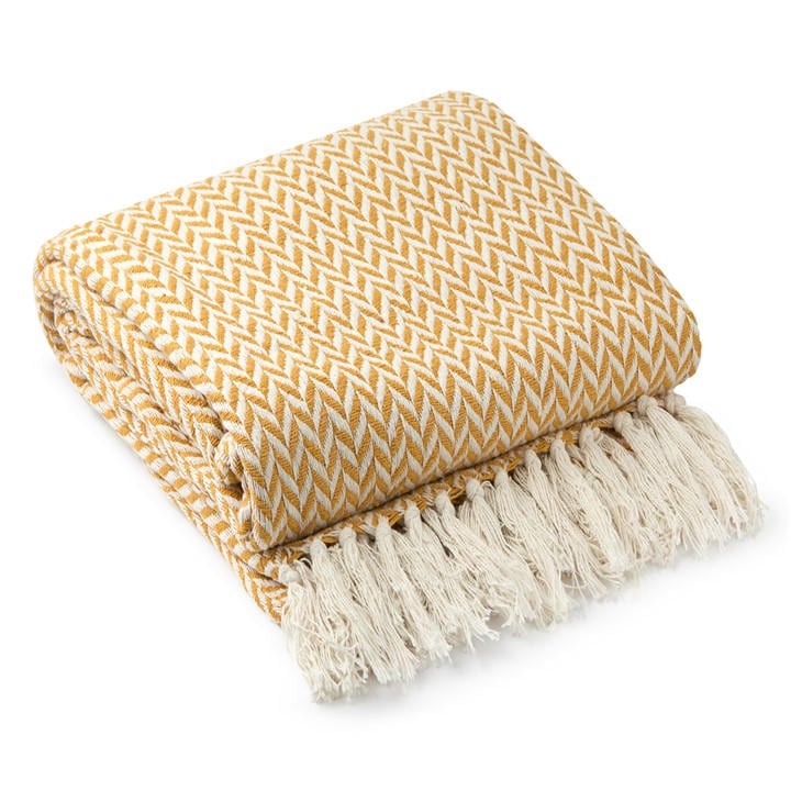Emma Barclay  Yellow Throw Blanket Cotton Scandi Woven Cherokee in Size 229x254cm, Sports Direct