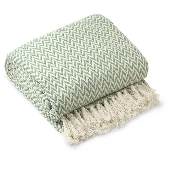 Emma Barclay  Green Throw Blanket Cotton Scandi Woven Cherokee in Size 229x254cm, Sports Direct